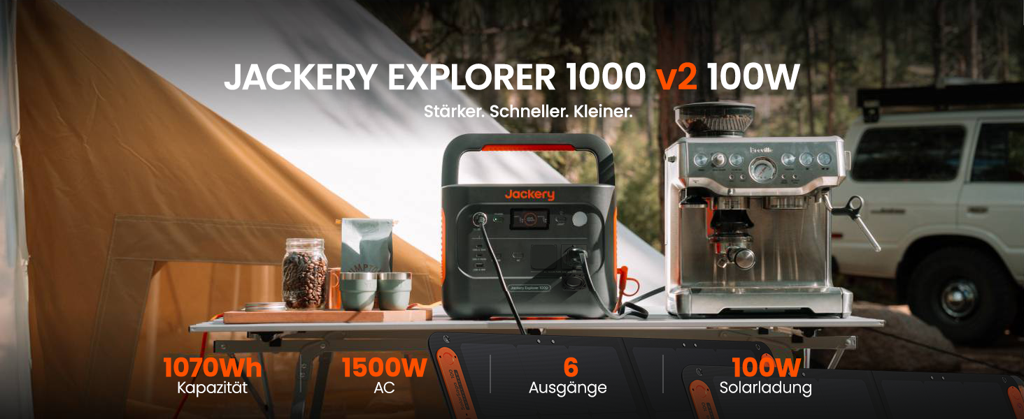 Електростанція Jackery Explorer 1000 v2, LiFePO4 1070 Втгод, 1500 Вт змінного струму/100 Вт USB-C, швидка зарядка 1 година, на вулиці