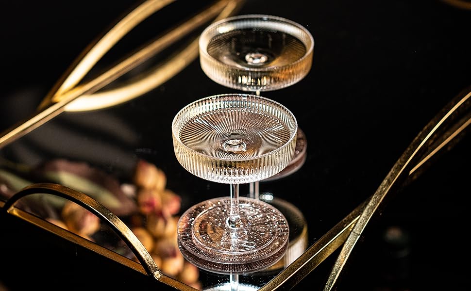 GLASSIQUE CADEAU Набір келихів для коктейлів та шампанського, арт-деко, 4 шт, 200 мл | Келихи для Cosmopolitan, Daiquiri, Espresso Martini