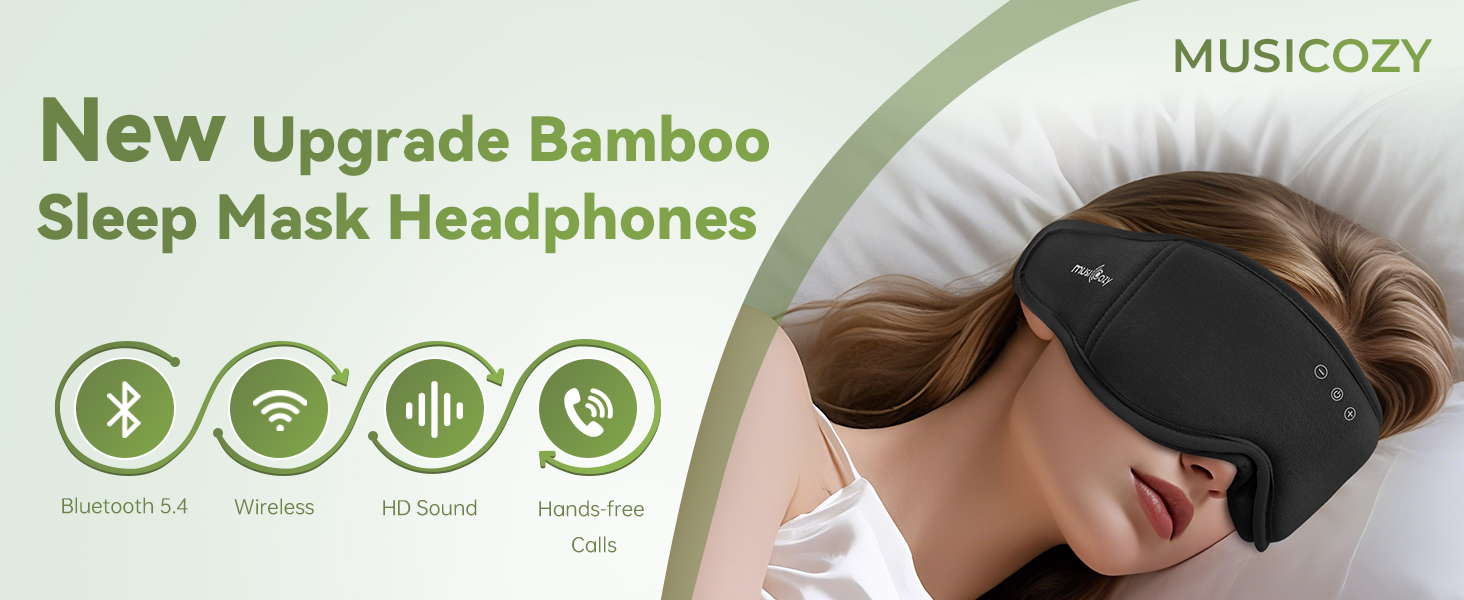 Маска для сну з навушниками Musicozy | 3D маска для сну з Bluetooth 5.4, м'яка бамбукова тканина, для подорожей та відпочинку