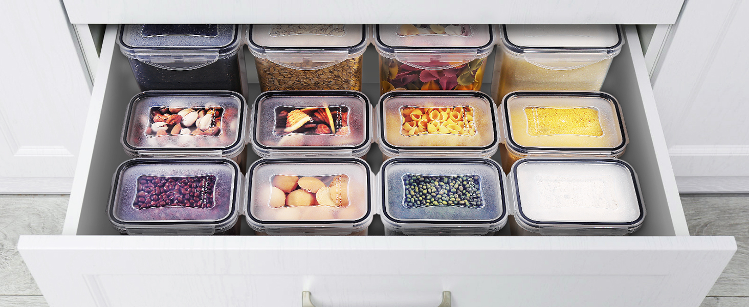 Набір контейнерів для зберігання продуктів YASHE 24 шт. з кришкою, герметичні, BPA-free, для сухої їжі, мюслі, борошна та цукру