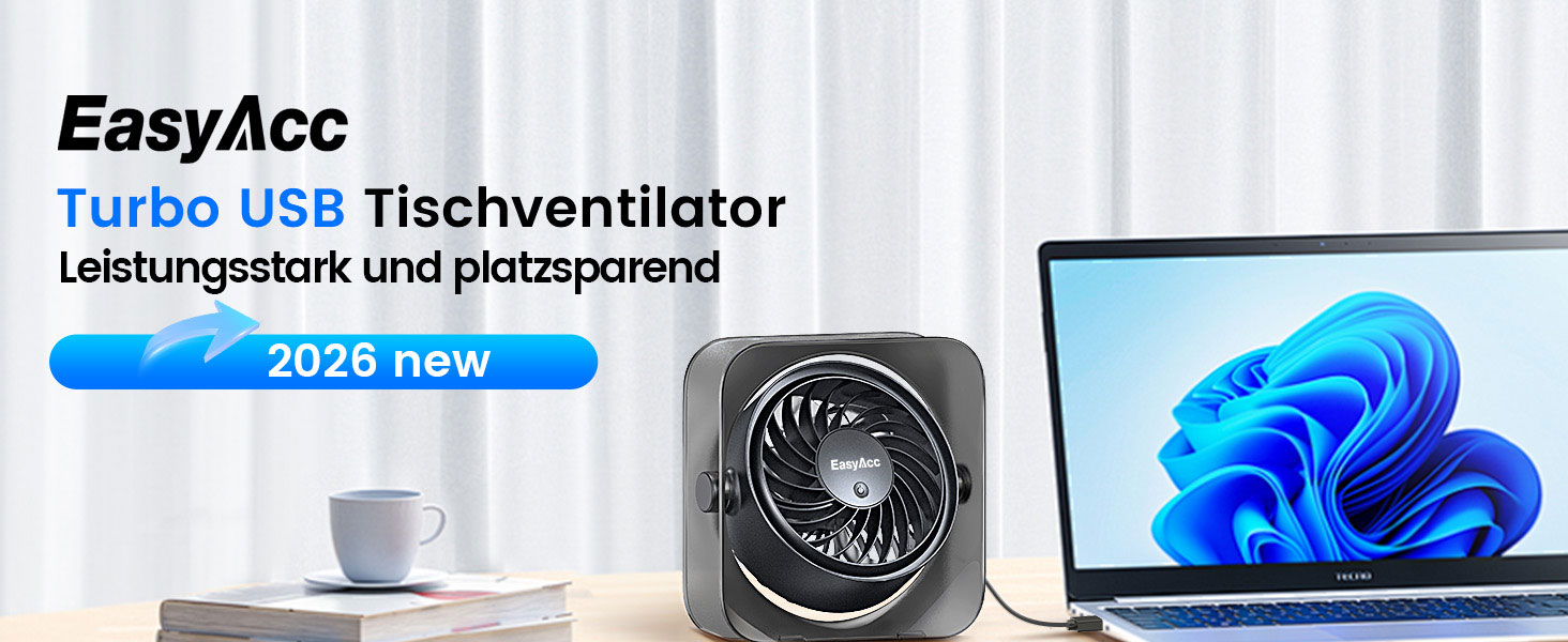 Вентилятор USB EasyAcc міні, настільний з обертанням 360°, 3 швидкості, чорний