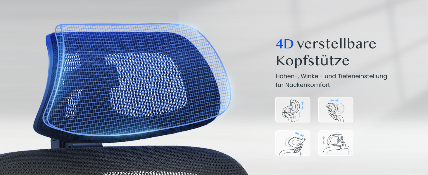Офісний стіл FLEXISPOT ErgoX з регульованою спинкою, підлокітниками та підголівником. Максимальне навантаження: 130 кг. Чорний колір.