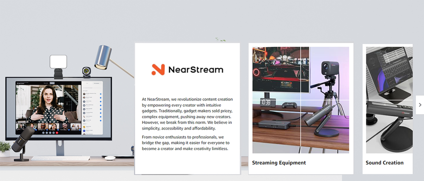 Kondensторний мікрофон NearStream AM25X USB/XLR зі стійкою: Набір для подкастів, стримінгу, студії та ігор на PC/PS5/PS4. З функцією моніторингу та шумозаглушенням.