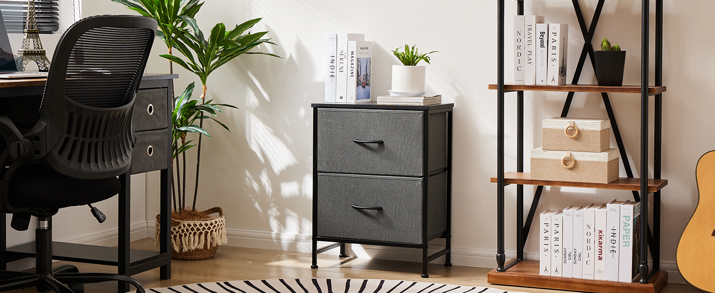 Набір з 2 тумбочок DUMOS, промисловий стиль, з шухлядою, для спальні, вітальні, дитячої кімнати, сірий/білий