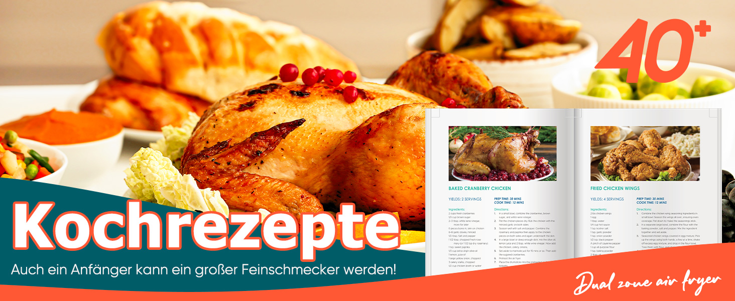 Фритюрниця повітряна 10л, 2 камери, 10-в-1, з цифровим керуванням, таймер, 40 рецептів, для 6-10 осіб
