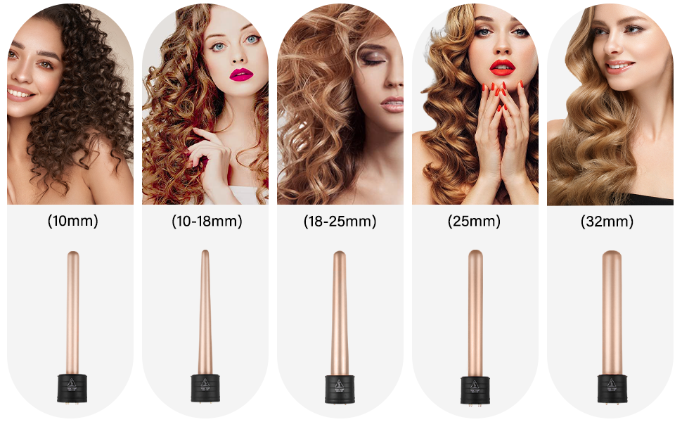 Набір для завивки волосся Janelove 5 в 1: керамічний локон, 10-32 мм, різні насадки, регулювання температури, рукавиці, сумка (рожеве золото)