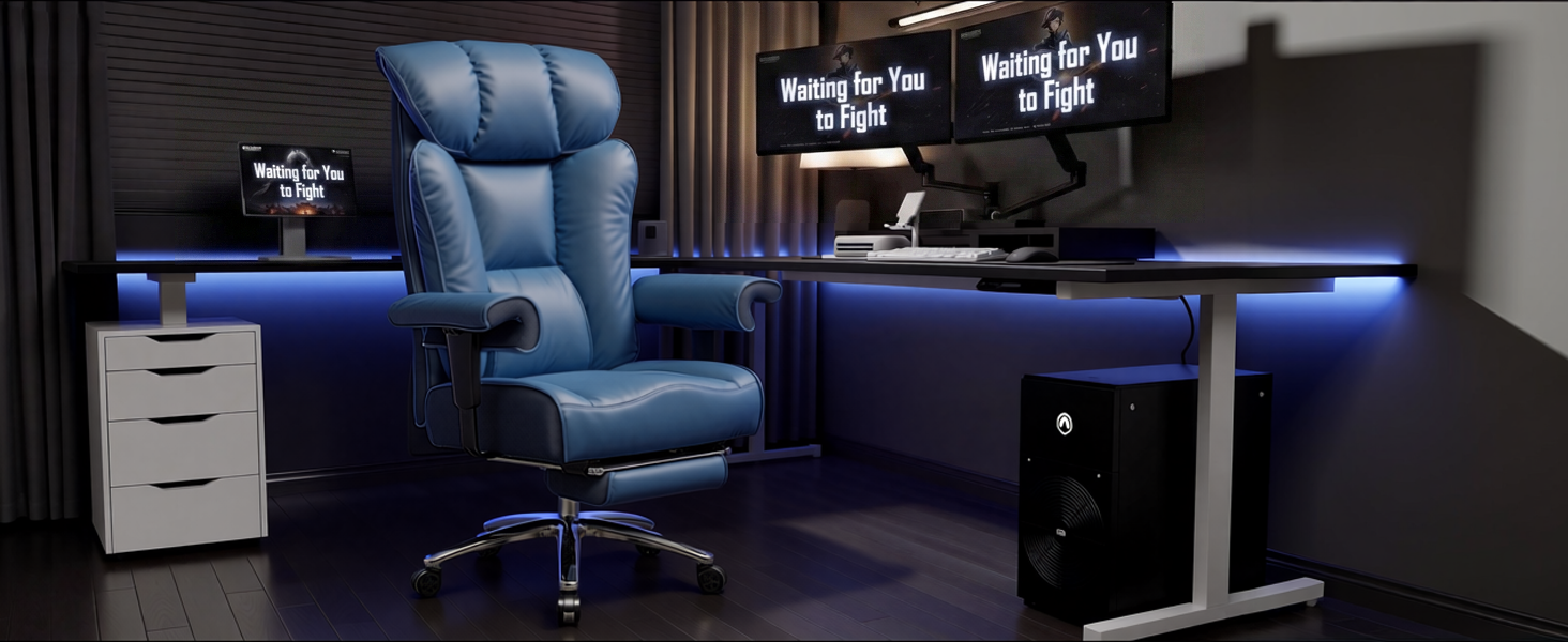 Офісний крісло Efomao XXL 200 кг з підставкою для ніг, сіре. Крісло для керівника з екошкіри, висока спинка, регульовані підлокітники, підтримка попереку для дому та офісу.