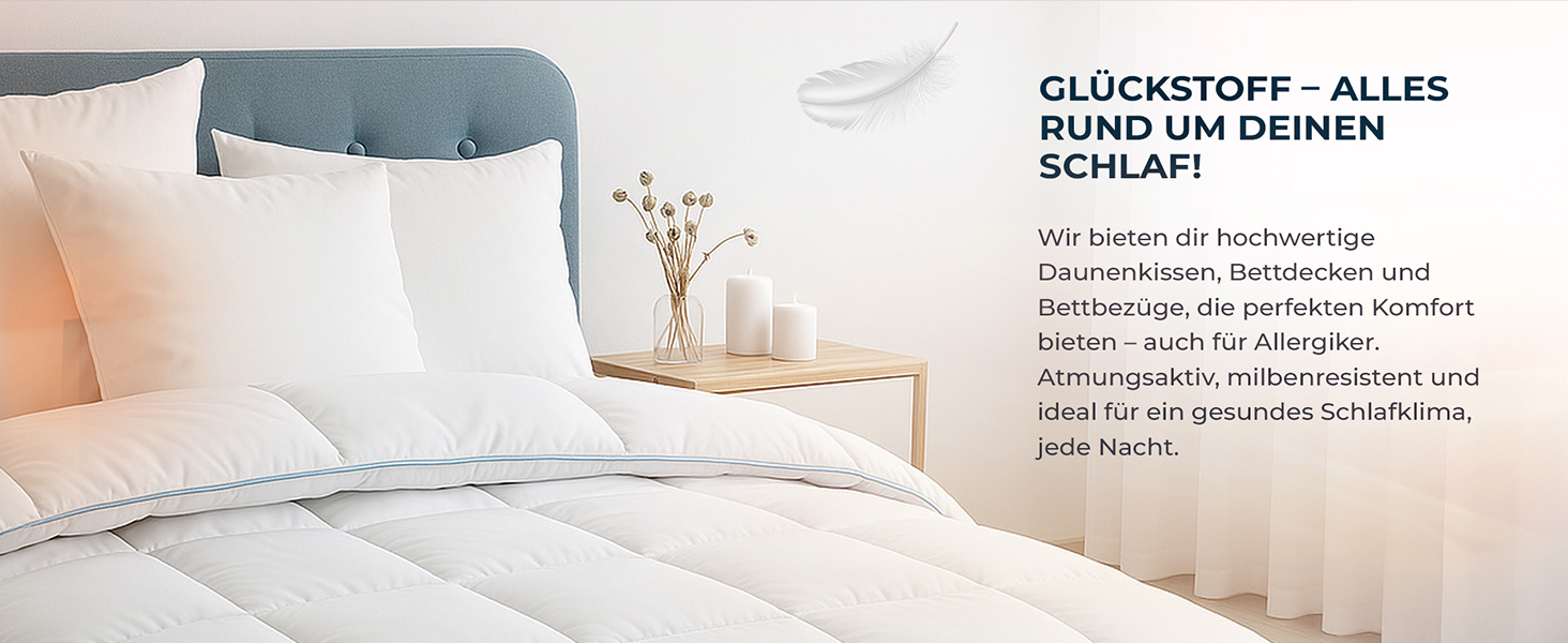 Ковдра пухова та пір'яна Glückstoff® 135x200 см, сертифікована в Німеччині - для сну влітку та взимку
