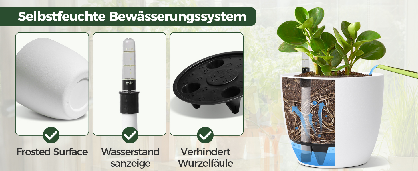 Набір горщиків для квітів T4U 15см з автополивом та індикатором рівня води, 4 шт. (білий, 22*21см)