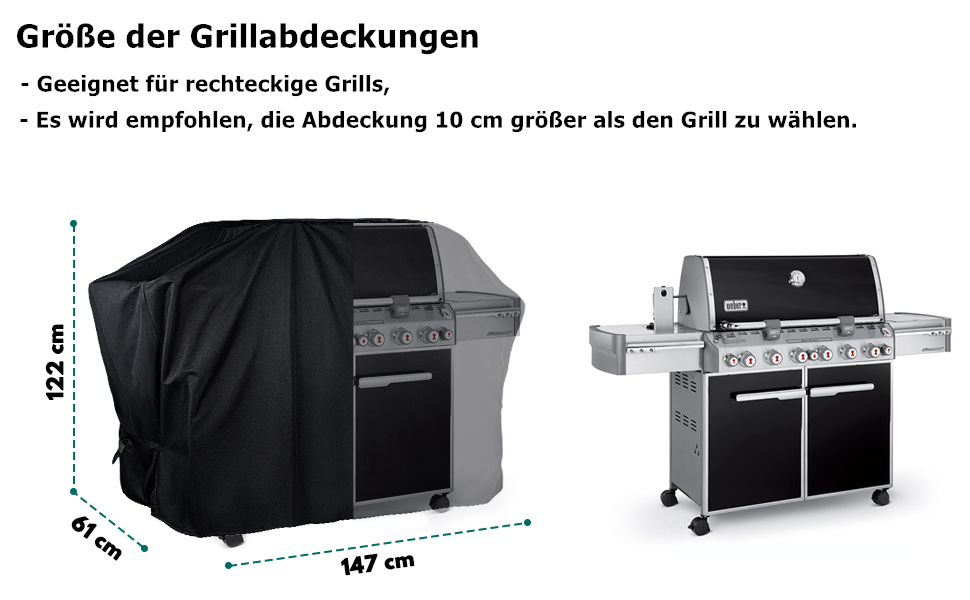 Кришка для гриля Mutsitaz, кришка для газового гриля, непромокаюча кришка для барбекю, водонепроникна і пилозахисна кришка для гриля з самоклеючими ременями і сумкою для зберігання (147x6122 см)