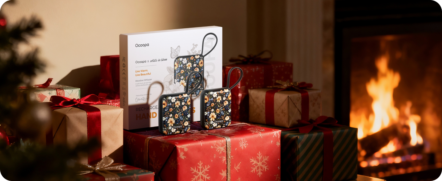 Електричні грілки для рук Ocoopa 2 шт., багаторазові, 4000mAh, USB, 3 режими нагріву, до 52°C, подарунок, для зимових видів спорту, подорожей та активного відпочинку, UT5 Nano Wiesengeflüster (Ocoopa x Artist Edition)