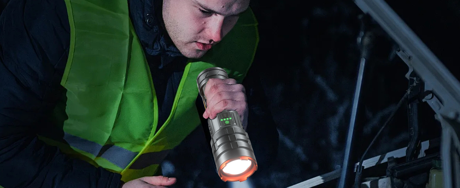 Потужний LED ліхтар 1 000 000 Люмен, акумуляторний тактичний ліхтар з зумом, 11 режимів світла, водонепроникний, сірий — для кемпінгу, outdoor та надзвичайних ситуацій