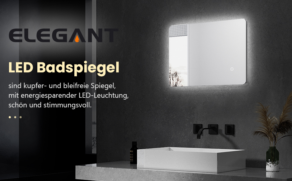 Елегантне дзеркало для ванної кімнати з LED-підсвічуванням 45 x 60 см, холодне біле світло, IP44, енергозберігаюче, настінне