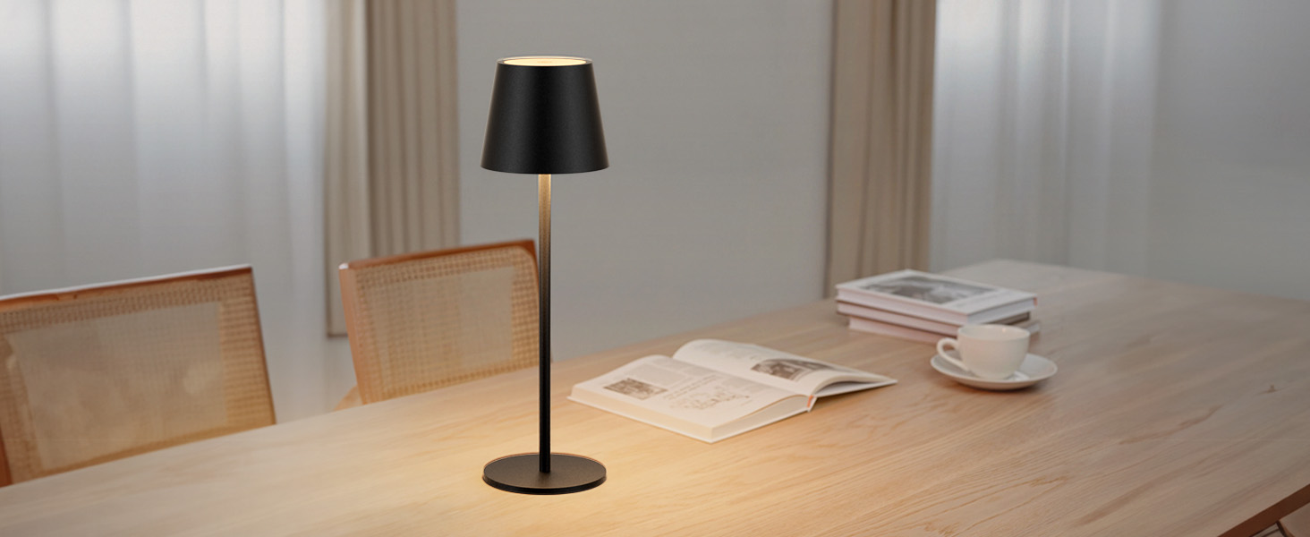 LED настільна лампа Klighten з регулюванням яскравості, акумуляторна, чорна, для дому та вулиці, USB-C, тепле світло 3000K, алюміній, IP54, вологостійка