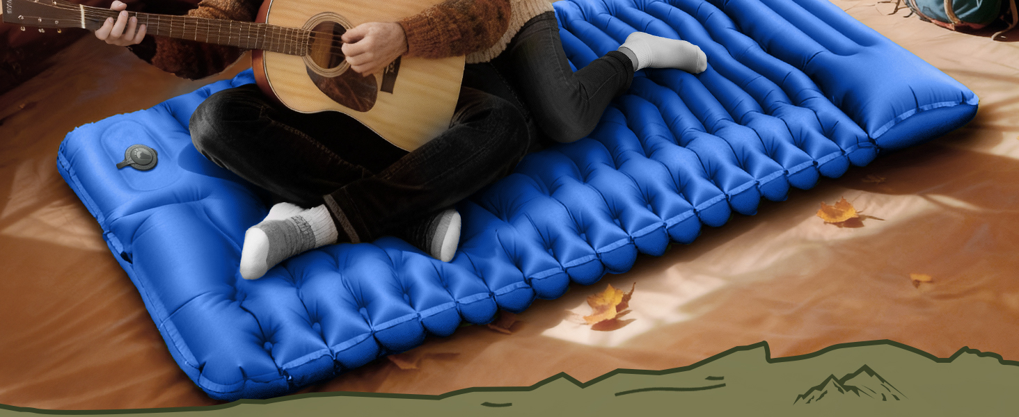 Кемпінговий надувний килимок Yuzonc Isomatte з вбудованим ножним насосом та подушкою, компактний легкий матрац для походів, туризму та пляжу (Blue231)