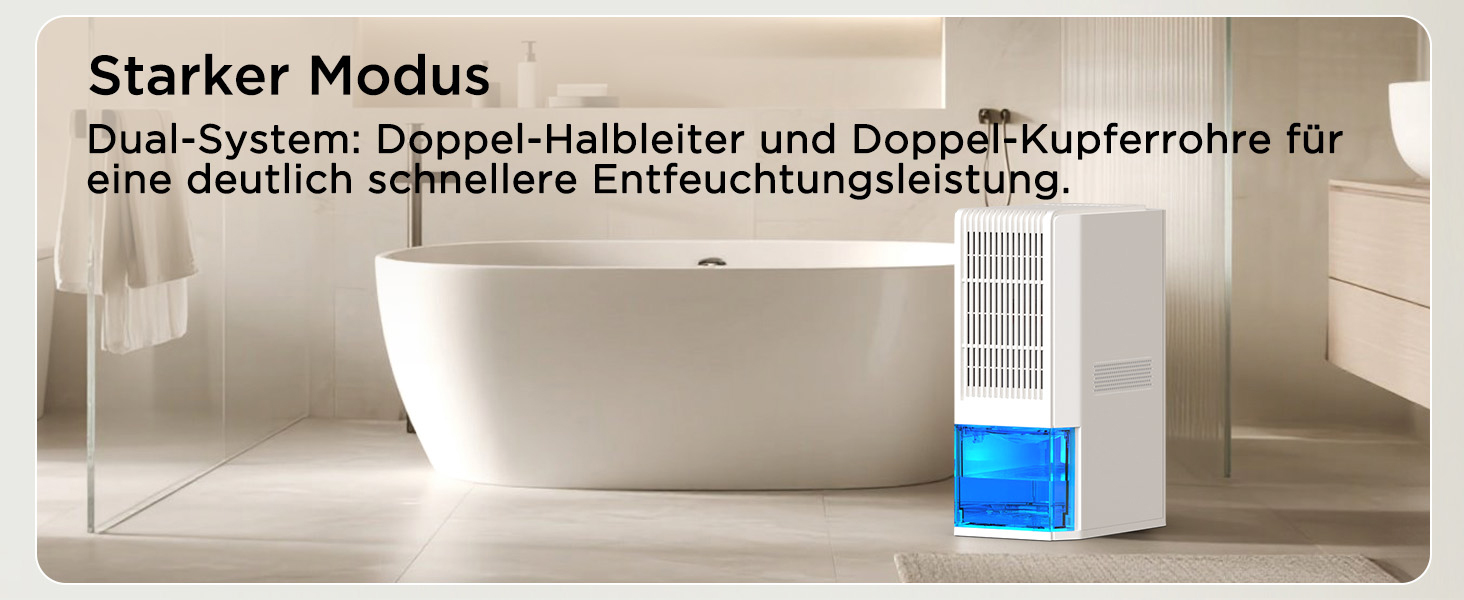 EasyAcc Електричний осушувач повітря 2000 мл, 1.3 л/день, для приміщень до 30 м², захист від цвілі та вологи, 270° циркуляція повітря, ефективне осушення при температурі нижче 15°C, для підвалу, ванної кімнати, шафи, кремово-білий
