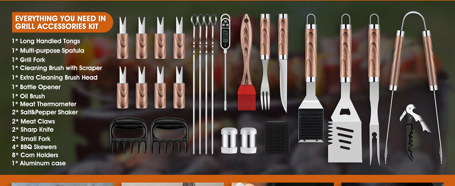 Набір гриль-посуду DRAGON RIOT з нержавіючої сталі, 29 предметів. Преміум-набір аксесуарів для гриля з лопаткою в алюмінієвому кейсі. Ідеальний подарунок для чоловіків, BBQ, Outdoor.