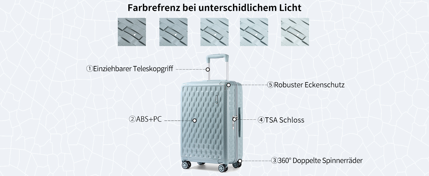 Набір валіз Sea Choice: 3 валізи (55/65/75 см) + косметичка, жорсткий корпус, TSA-замок, колір м'ятно-зелений