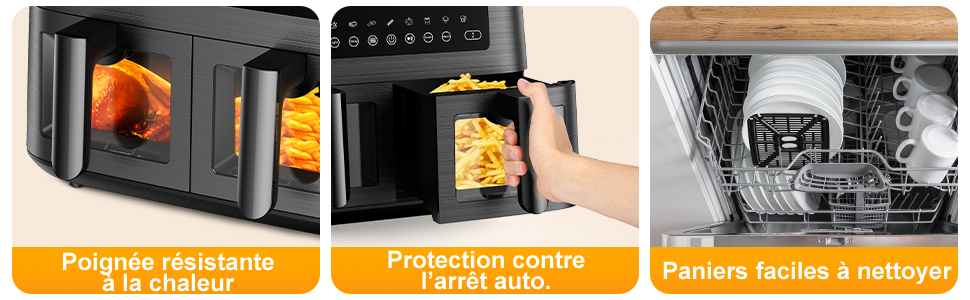 Аерофритюрниця з двома камерами та вікном перегляду 9л, Airfryer 9-в-1 з сенсорним керуванням, антипригарне покриття, для здорового приготування без олії