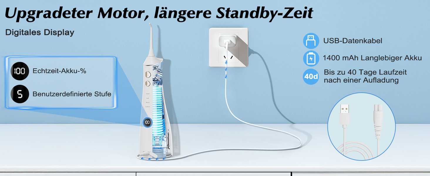 Електрична насадка для душу Munddusche: 5 струменів, 4 режими, для догляду за порожниною рота, водонепроникність IPX7, для дому та подорожей