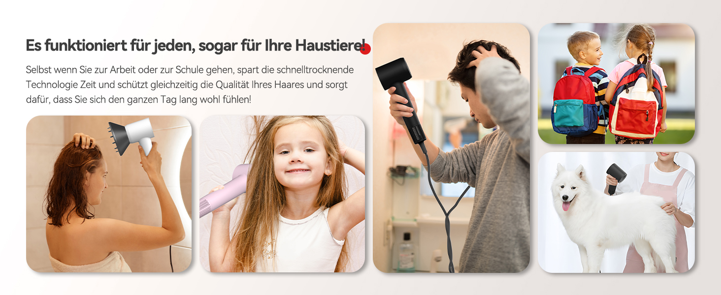 Професійний іонний фен для волосся з дифузором, безщітковий мотор 160 000 об/хв, швидке сушіння, сірий колір