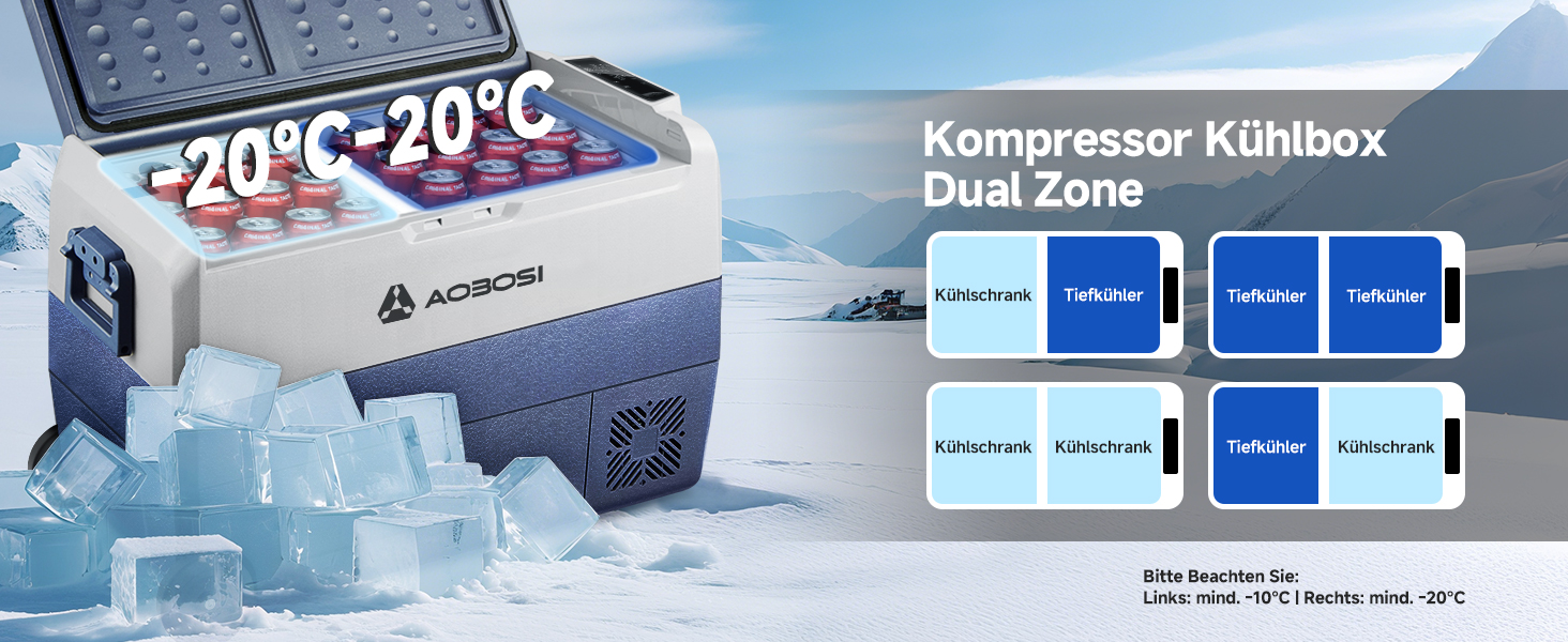 Автомобільний компресорний холодильник AAOBOSI 50л з Wi-Fi, 12/24V/220V, -20°C для авто, кемпінгу, вантажівок, з двома зонами охолодження