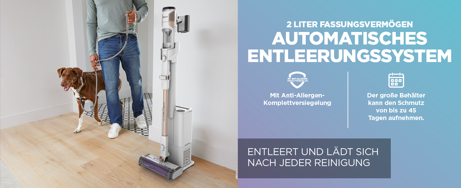 Shark акумуляторний пилосос Clean & Empty з базою самостійного очищення, до 40 хв роботи, бездротовий, для шерсті тварин, килимів та твердих підлог, з LED-підсвічуванням, тихий, білий/блакитний, BU3521EU