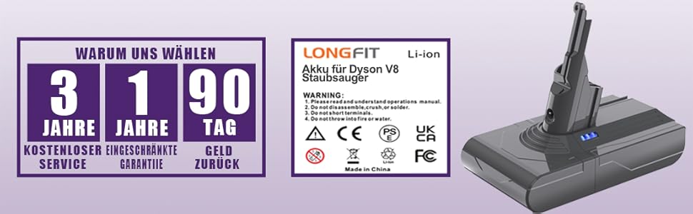 Акумулятор для Dyson V8 SV10, LONGFIT 6500mAh Змінна батарея для V8 Absolute/Animal/Fluffy/Motrhead/Parquet