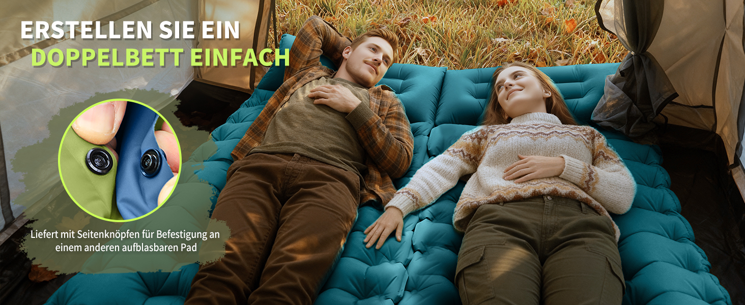 Кемпінговий надувний килимок Yuzonc з вбудованим насосом та подушкою, компактний легкий матрац для походу та пляжу (Темно-зелений)