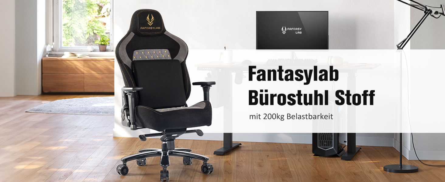 Ігровий крісло Fantasylab з тканини, ергономічний офісний крісло для геймерів, 200 кг, з підтримкою попереку, для керівників, офісне крісло