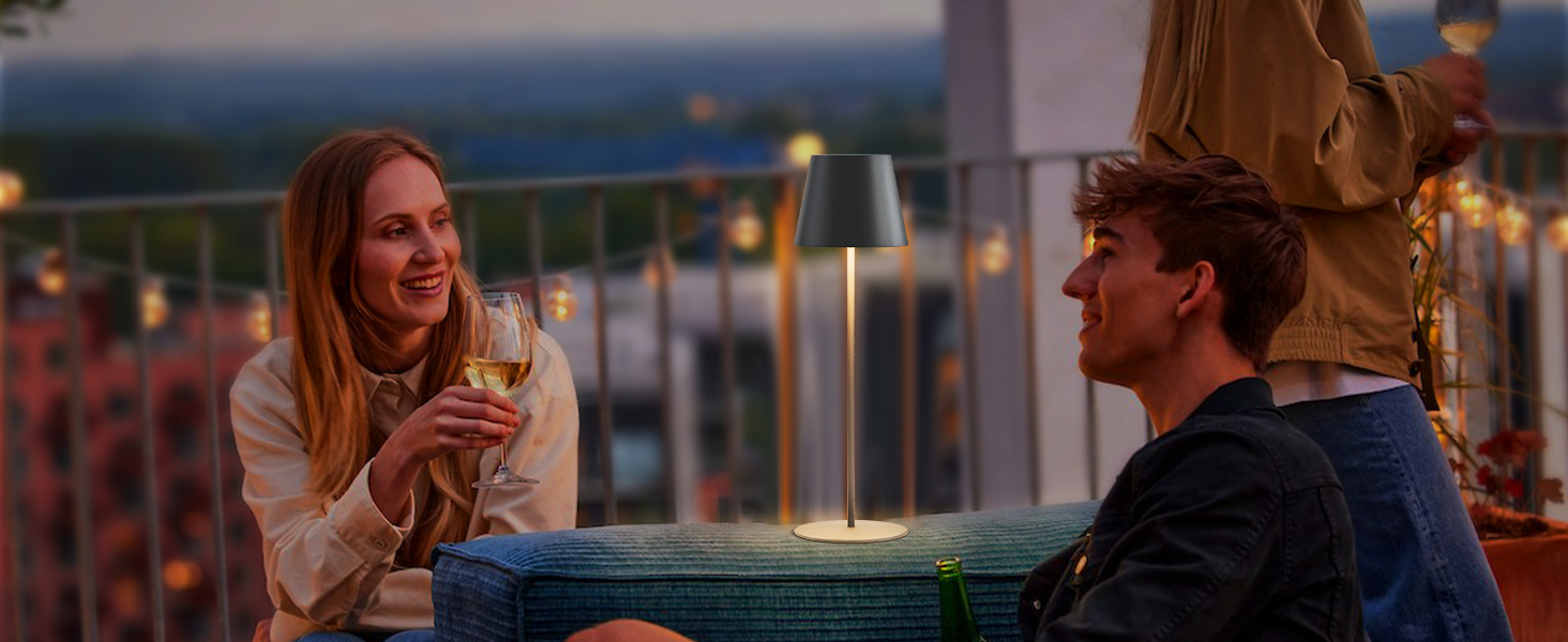 Набір з 2 LED-лампах настільних бездротових, акумуляторні USB-C, диммування, сенсорне керування, для вулиці, для ресторану, кемпінгу, бару, тераси (чорний)