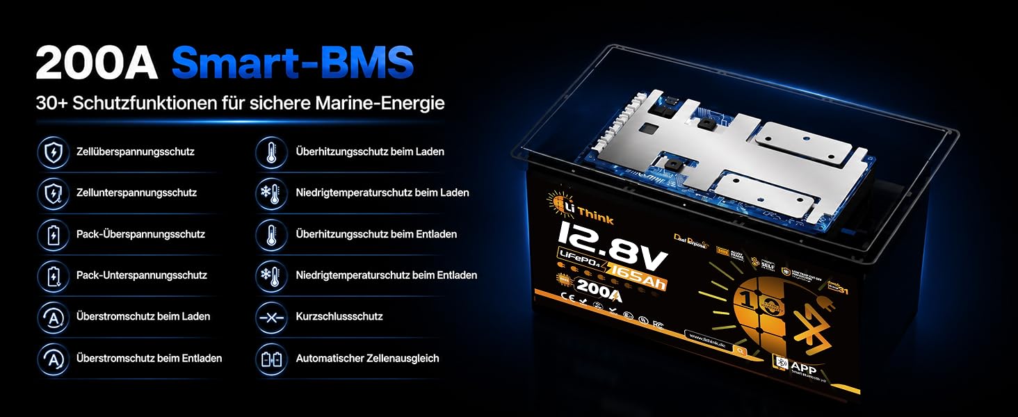 LiFePO4 акумулятор 12V 165Ah для кемпера та автобудинку, Bluetooth 5.4, стандарт ECE R10, літієва батарея H190 Dual Purpose