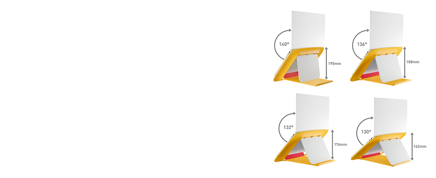 Підставка для ноутбука Leitz Ergo, регульована по висоті, для ноутбуків 13'-15', з 80% переробленого пластику, 6 положень висоти та кута, компактна, 100% перероблювана, артикул 64240089 (Стандарт, Теплий жовтий)