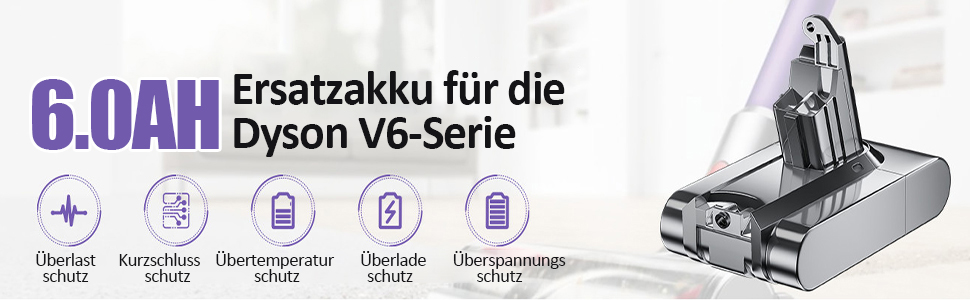 Змінна батарея 21,6 В 6000 мАг для пилососа для тварин Dyson V6 DC62 DC58 SV03 DC59 DC61