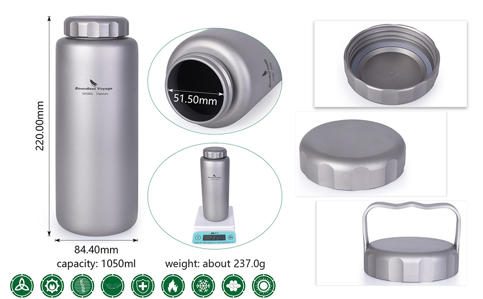 Фляга для води iBasingo 1050 мл з широким горлом, не протікає, для спорту, кемпінгу, туризму та подорожей (Ti3005D, Ti3005d-1050ml)