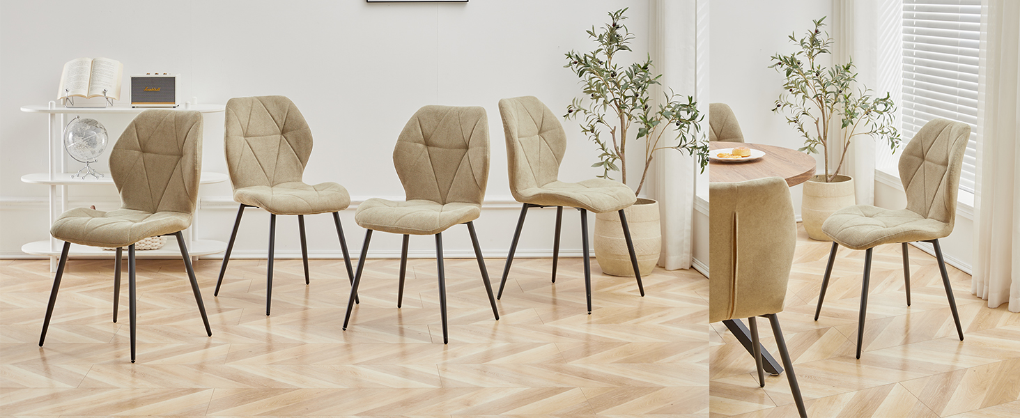 Набір з 4-х обідніх стільців GrandCA HOME, м'яке сидіння, скандинавський стиль, металеві ніжки, ромбоподібні подушки, бежевий колір