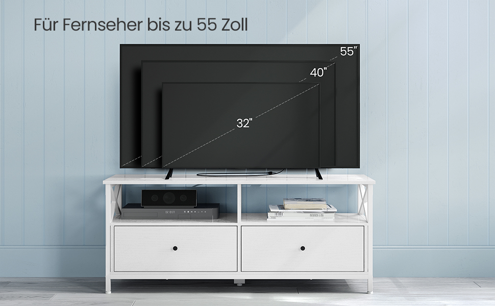 Тумба під телевізор VASAGLE, 120 см, з 2 шухлядами та 2 відкритими полицями, для телевізорів до 55 дюймів, сталевий каркас, вінтажний колір, LTV300B01