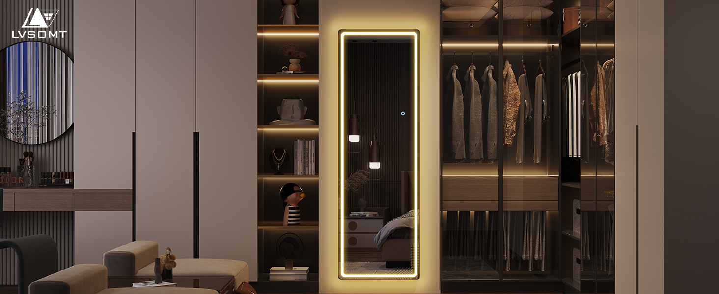 Дзеркало підлогове з LED підсвіткою LVSOMT 153x50 см, чорне, повномірне, для спальні та макіяжу