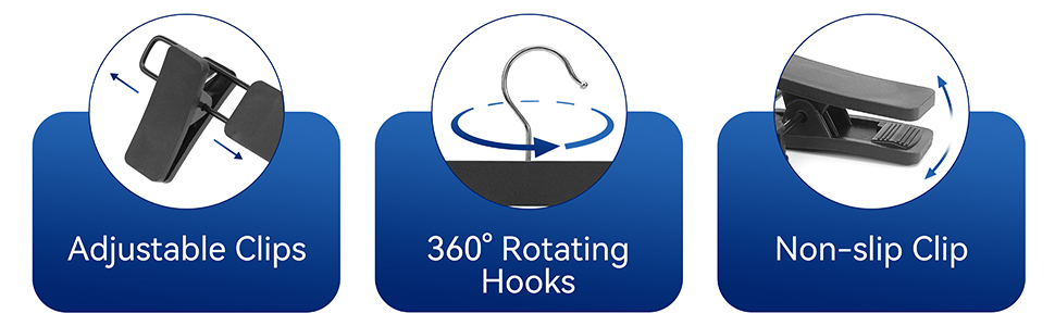 Вішалки для штанів, 20 шт. , компактні тримачі для спідниць з поворотними гачками на 360 і регульованими затискачами, чорні