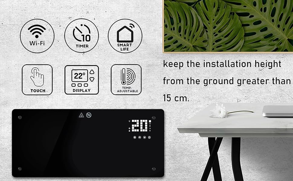 Конвектор DONYER POWER 2500W з Wi-Fi, чорний, настінний/підлоговий, таймер, пульт, 2.5 кВт