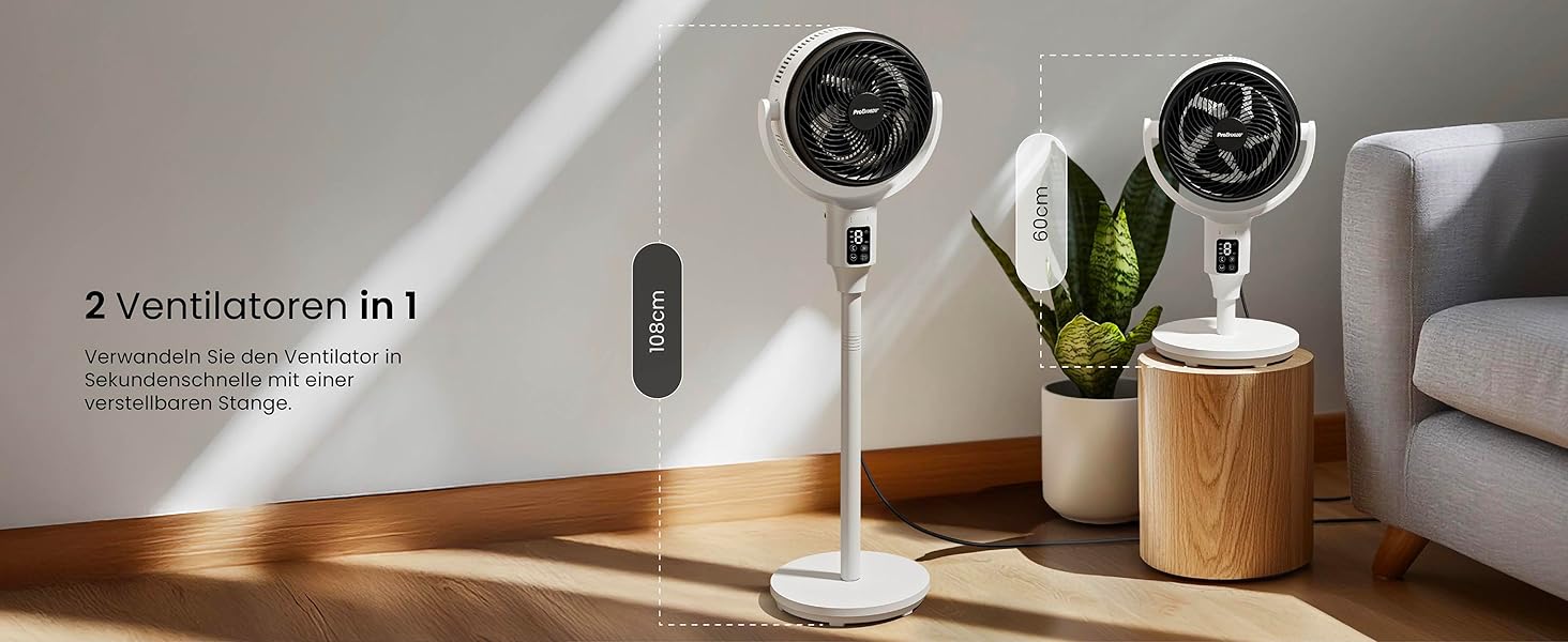 Вентилятор Pro Breeze AirFlo Standventilator: тихий, з пульт, LED-дисплей, 109 см, 2 режими, осциляція, 29 дБ, регулювання висоти, для дому, офісу, спальні, AirFlo WLAN
