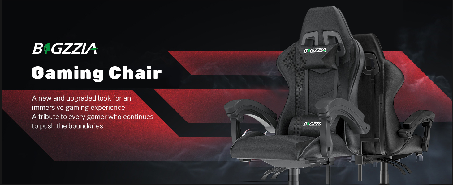 Ігровий крісло Bigzzia - ергономічне крісло для ПК з підголівником, RGB підсвічуванням, для юнаків та дорослих (чорно-сірий, без LED)