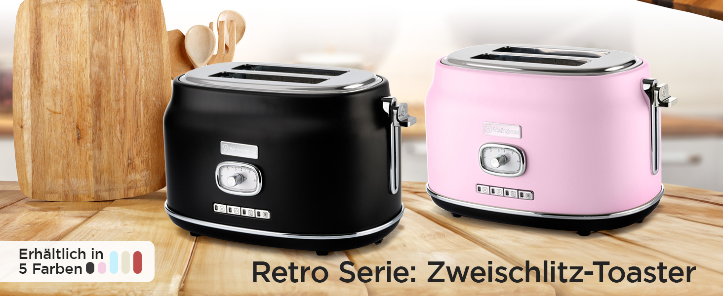 Тостер Westinghouse Retro Pink, 2 тости, широкі слоти, підставка для підігріву, 815 Вт