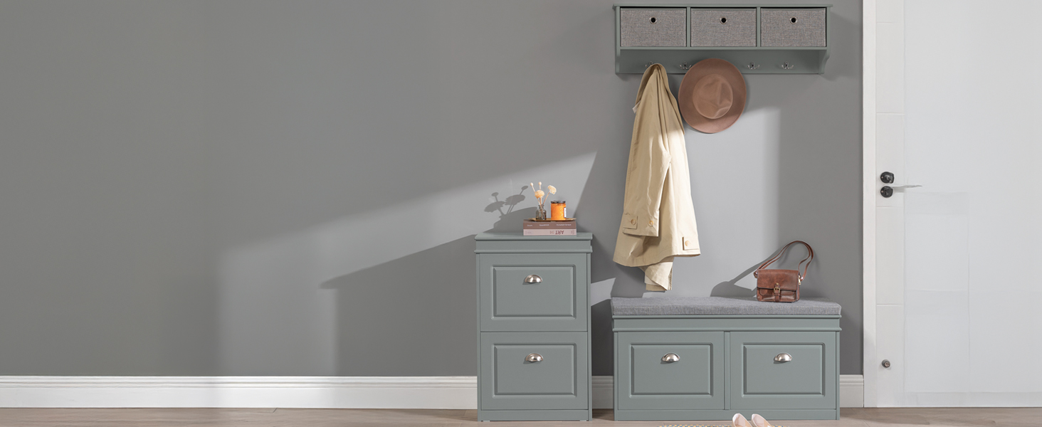 Полка для взуття SoBuy з подушкою для сидіння та місцем для зберігання, вузька, до 150 кг, сірий, 60x51x24 см