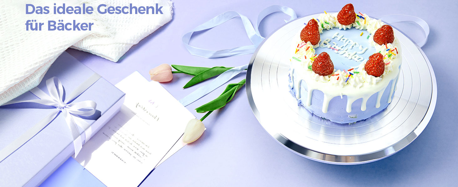 Ohuhu Поворотна підставка для тортів 30 см, алюмінієвий сплав, для декорування тортів (срібна)