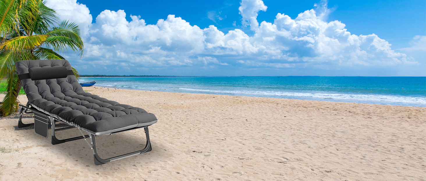 Лежак для відпочинку MOPHOTO Zero Gravity - розкладний, 200 кг, з подушкою та кишенею, для саду, балкону, тераси (сірий)