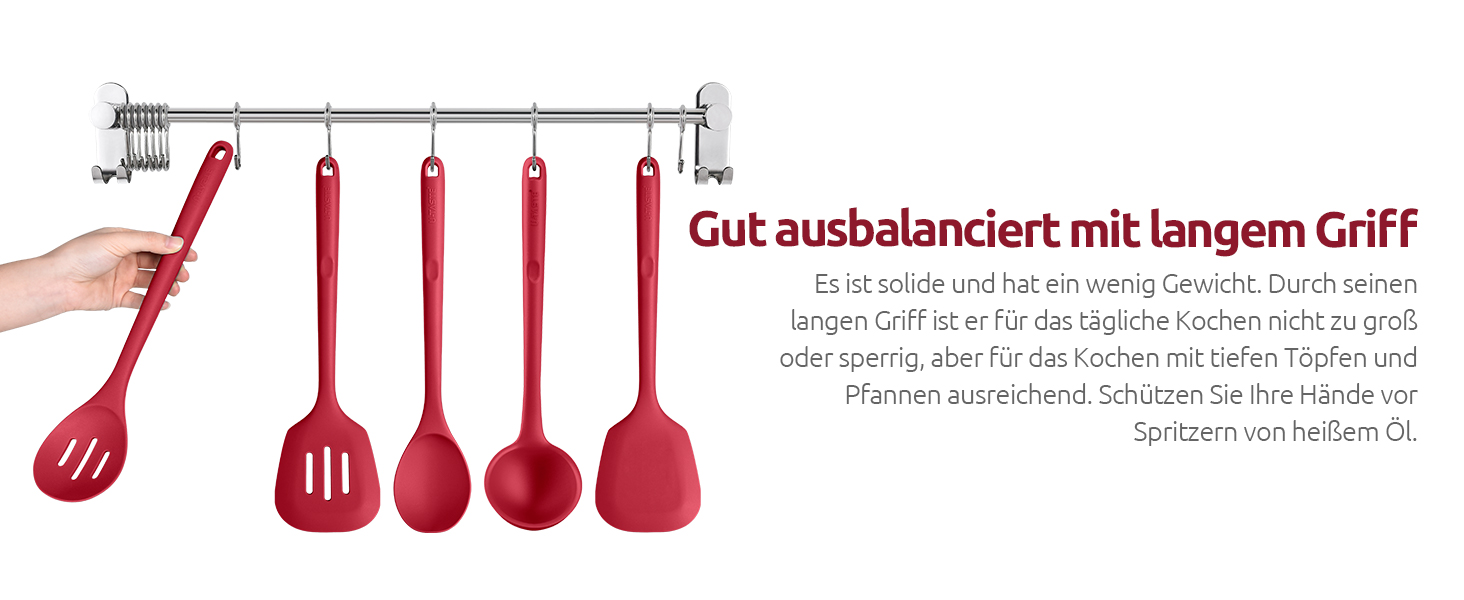 Набір кухонних аксесуарів U-Taste з силікону (5 шт.), стійкий до 315°C, BPA-free, антипригарний, для приготування, перемішування, подачі їжі (червоний)