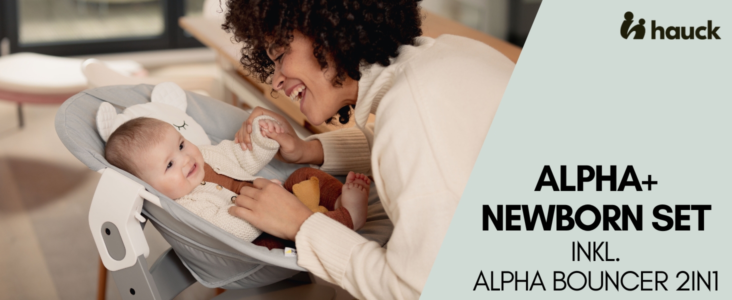 Дитячий високий стільчик Hauck Alpha+ Newborn Set з 2in1 гойдалкою - Зростаючий дерев'яний стільчик для годування з народження, з подушкою та гойдалкою для новонароджених - М'ятний Classic Mint