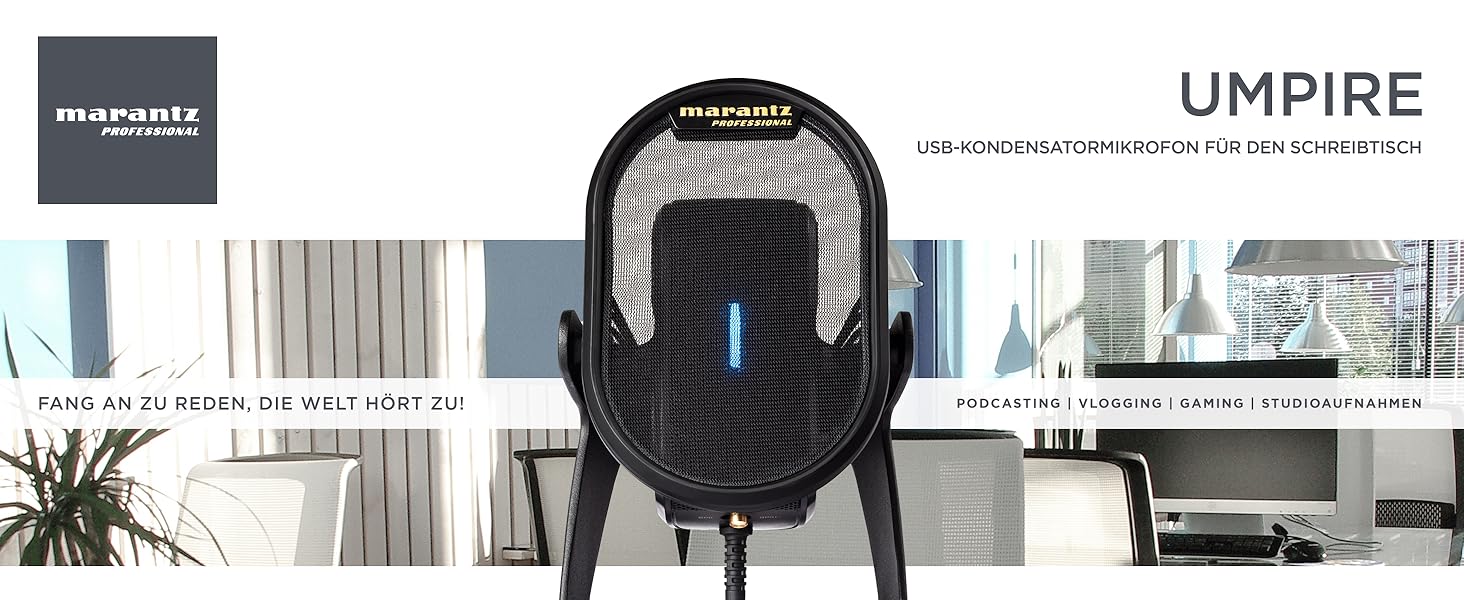 Мікрофон конденсаторний Marantz Professional MPM-1000U з великою мембраною та USB-підключенням для подкастів, студії та геймінгу