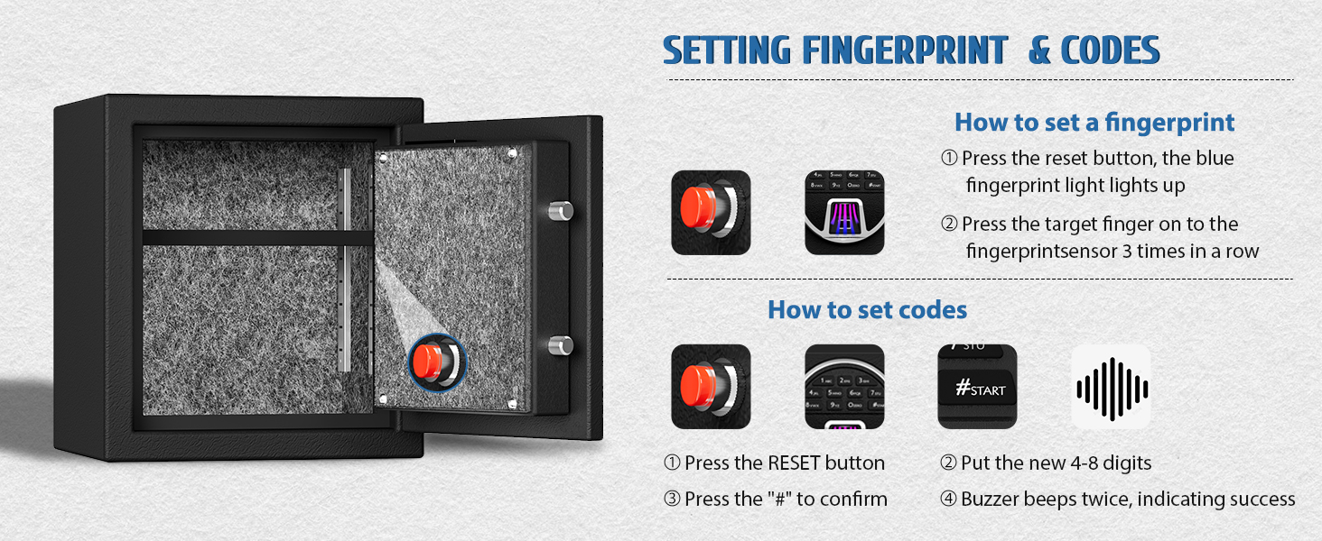 WASJOYE Вогнетривний сейф з біометричним замком, сейф для дому, офісу, готелю з цифровою клавіатурою та зарядкою Type-C (28L)